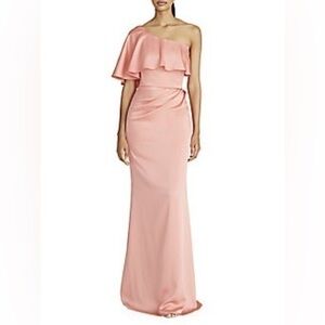 THEIA Rose Petal Carina One Shoulder Cape Gown